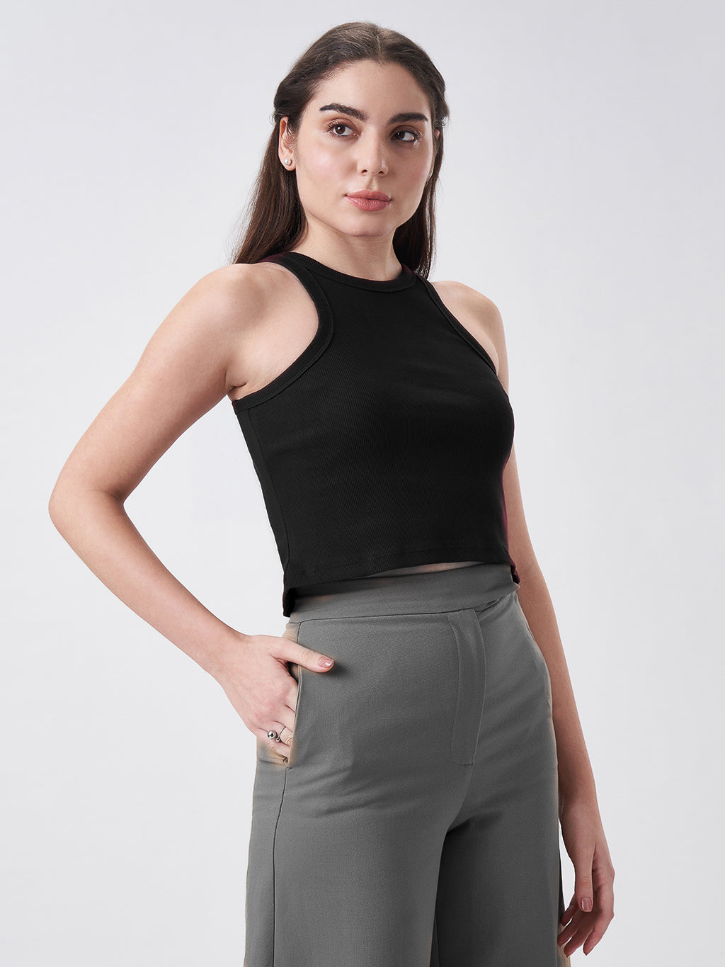 Womens Halter Tank Top Jet Black