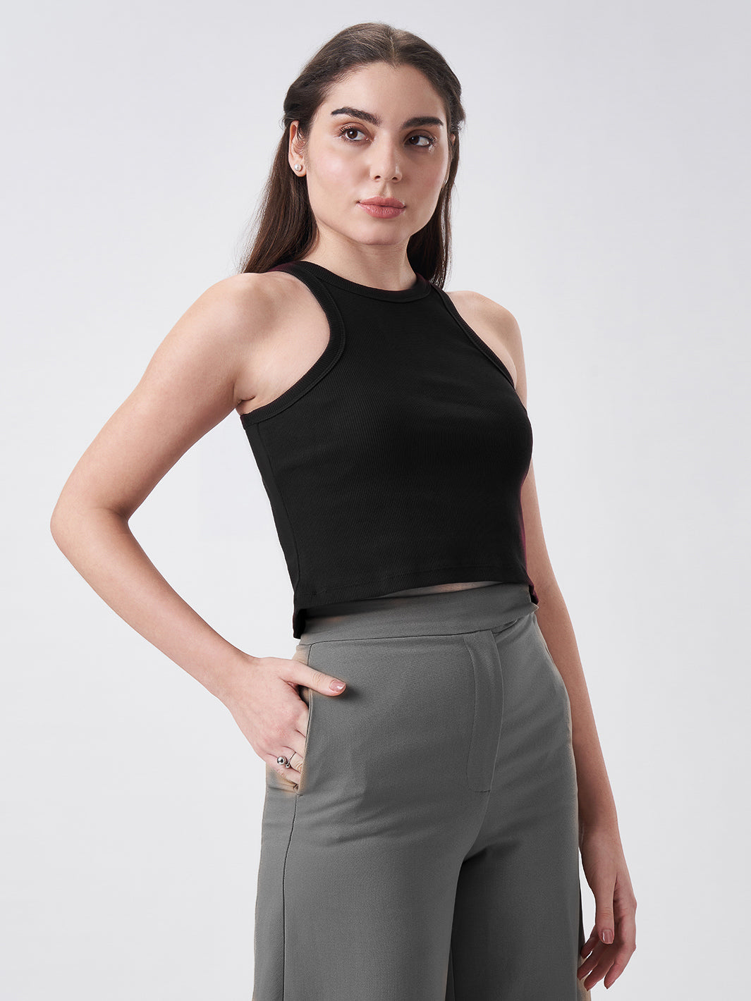 Womens Halter Tank Top Jet Black