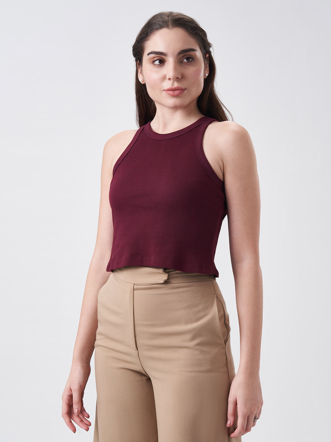 Womens Halter Tank Top Berry Maroon