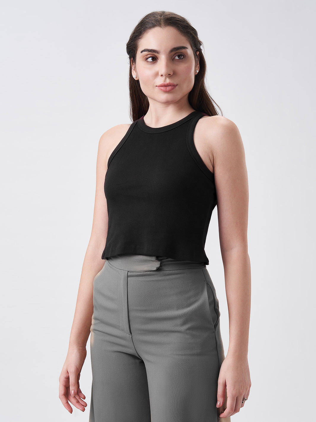 Womens Halter Tank Top Jet Black