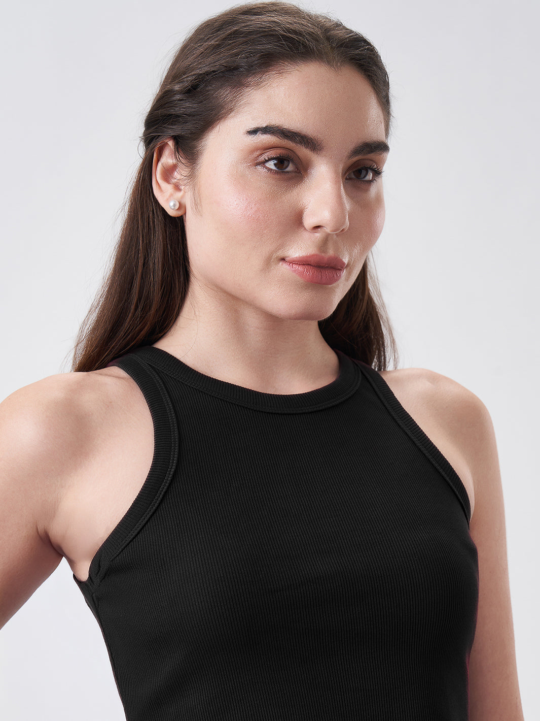 Womens Halter Tank Top Jet Black