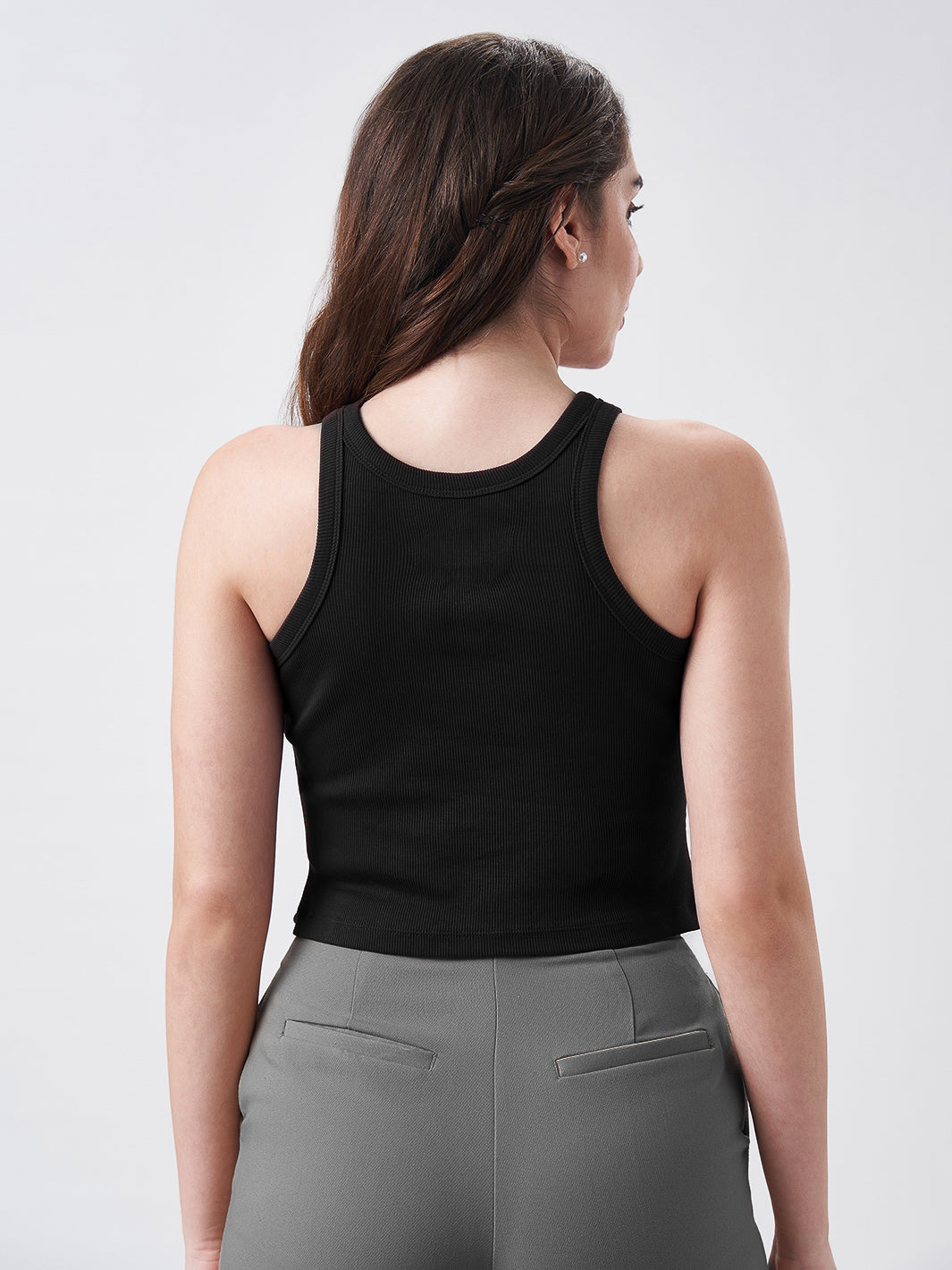 Womens Halter Tank Top Jet Black