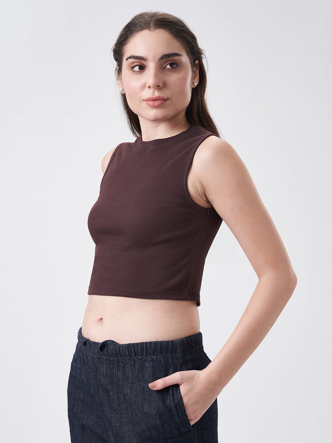 Womens Crop Tank Top Cocoa Brown