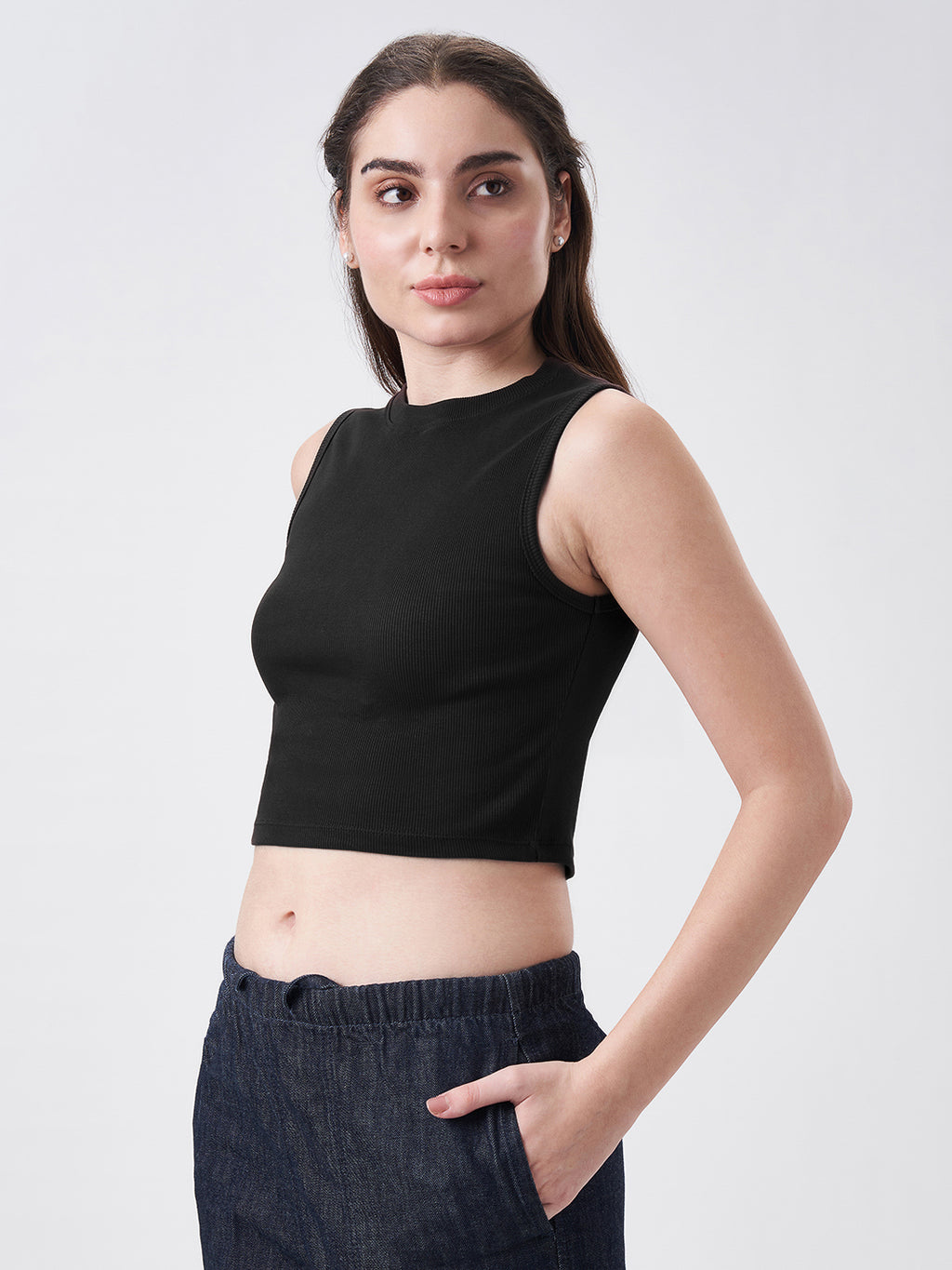 Womens Crop Tank Top Jet Black