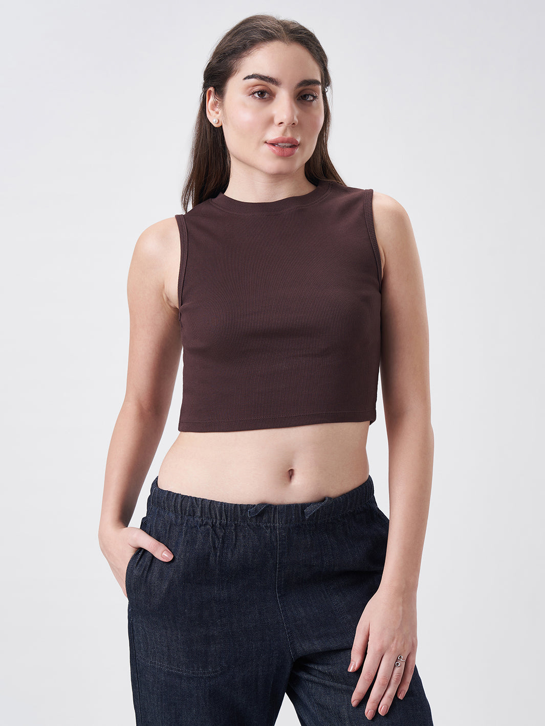 Womens Crop Tank Top Cocoa Brown