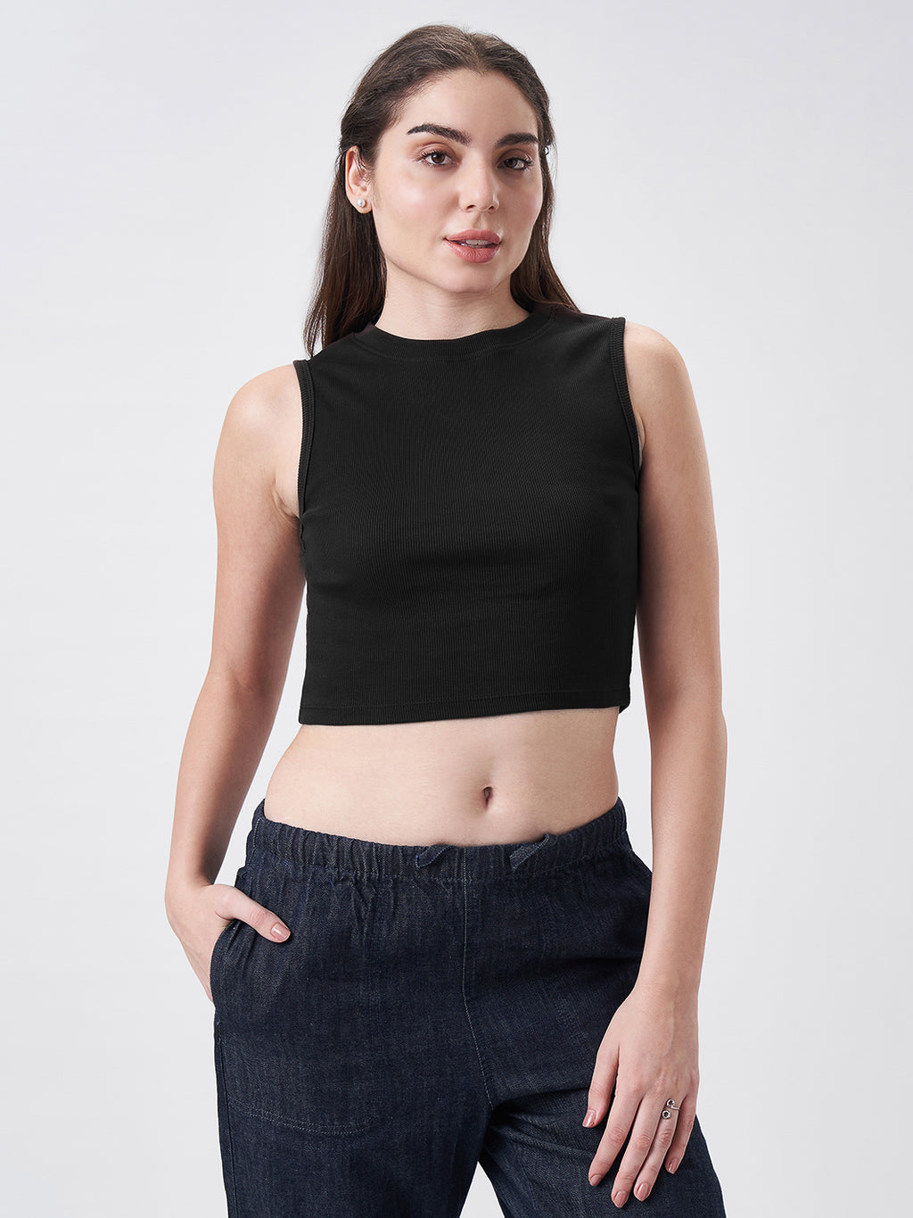 Womens Crop Tank Top Jet Black