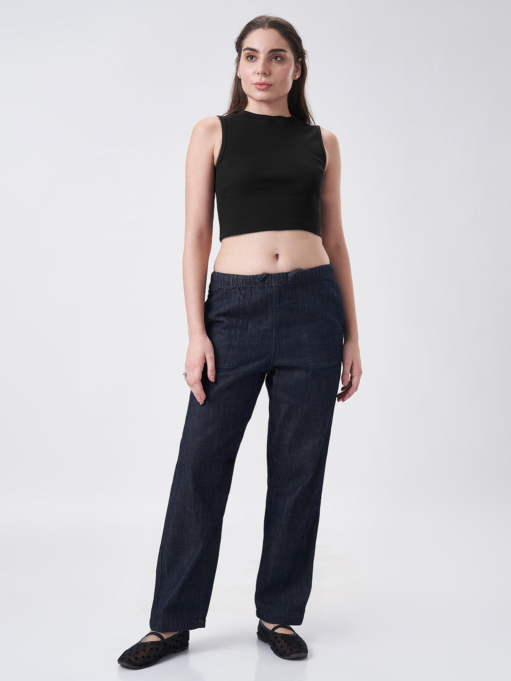 Womens Crop Tank Top Jet Black