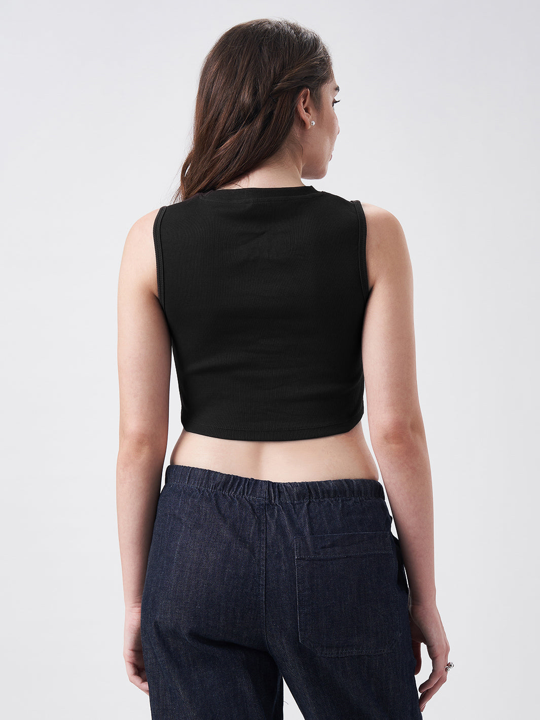 Womens Crop Tank Top Jet Black