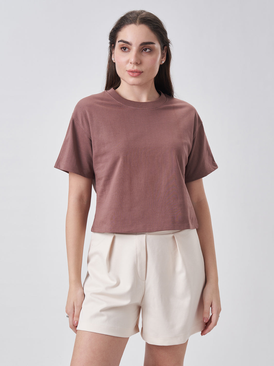 Womens Crop Boxy T Shirt Coffee Brew