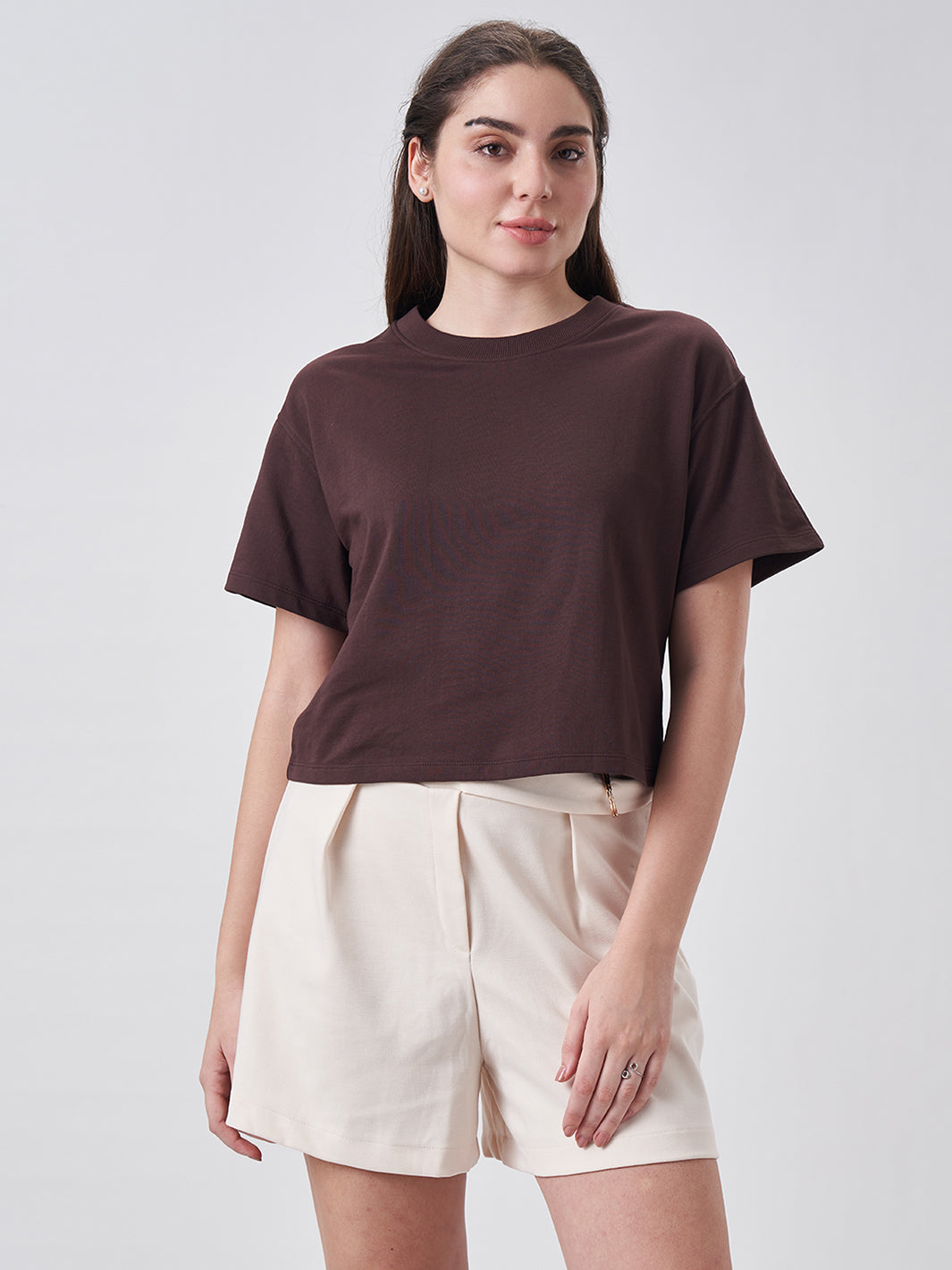 Womens Crop Boxy T Shirt Cocoa Brown