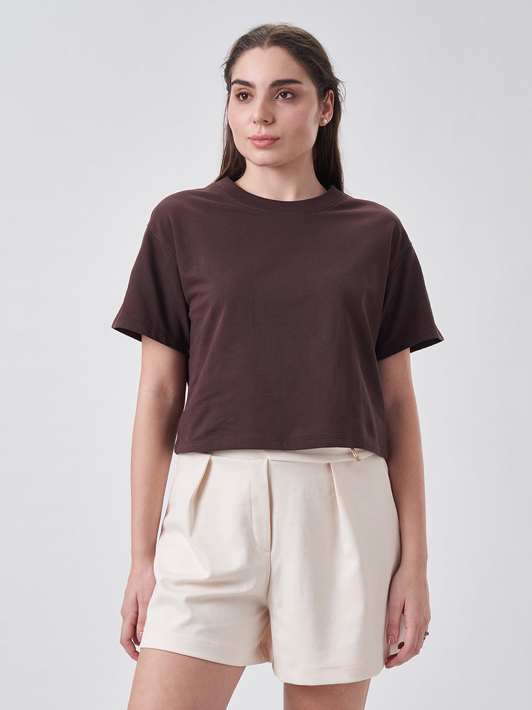 Womens Crop Boxy T Shirt Cocoa Brown