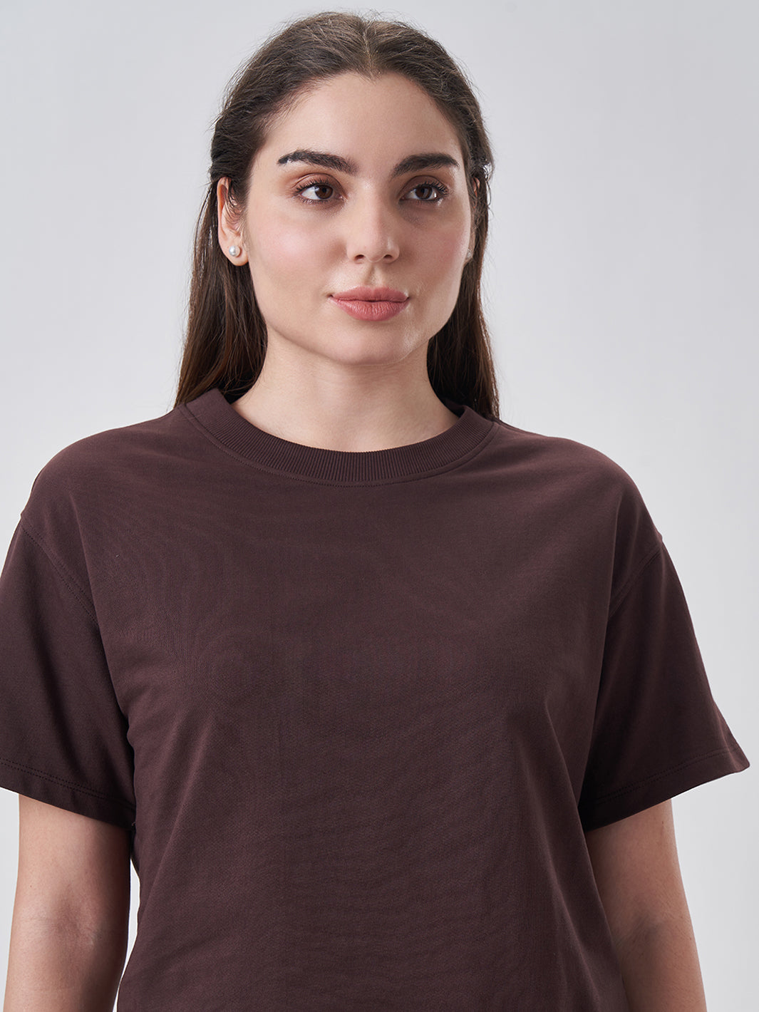 Womens Crop Boxy T Shirt Cocoa Brown