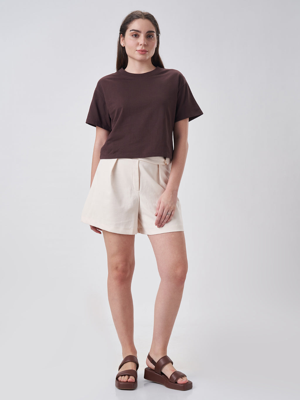 Womens Crop Boxy T Shirt Cocoa Brown