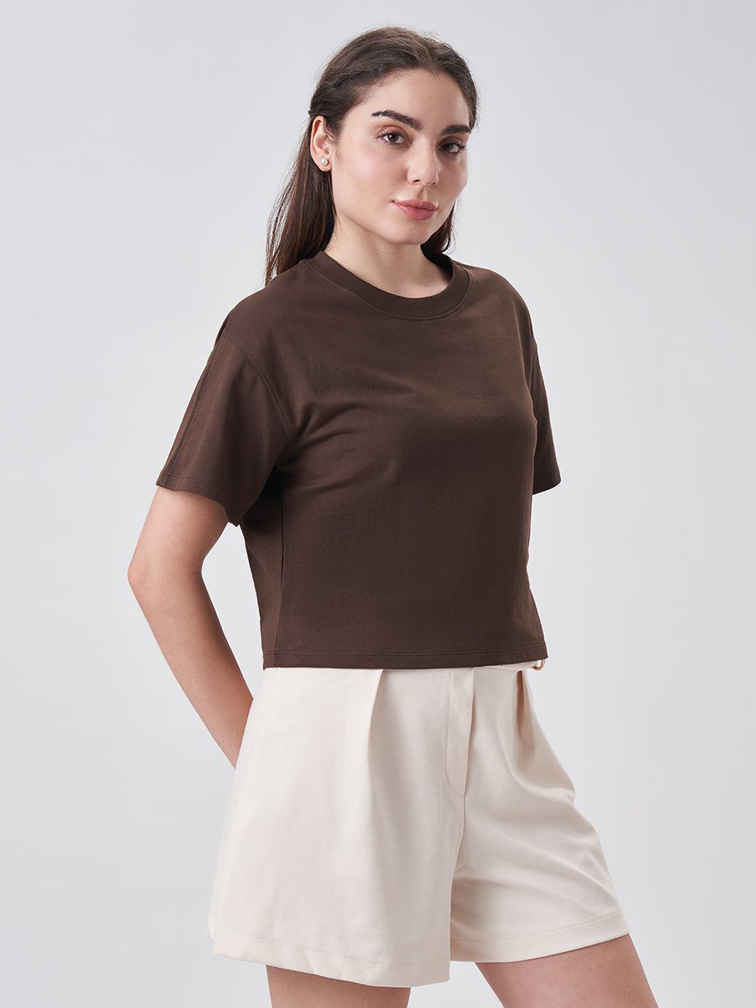 Womens Crop Boxy T Shirt Chocolate Fudge