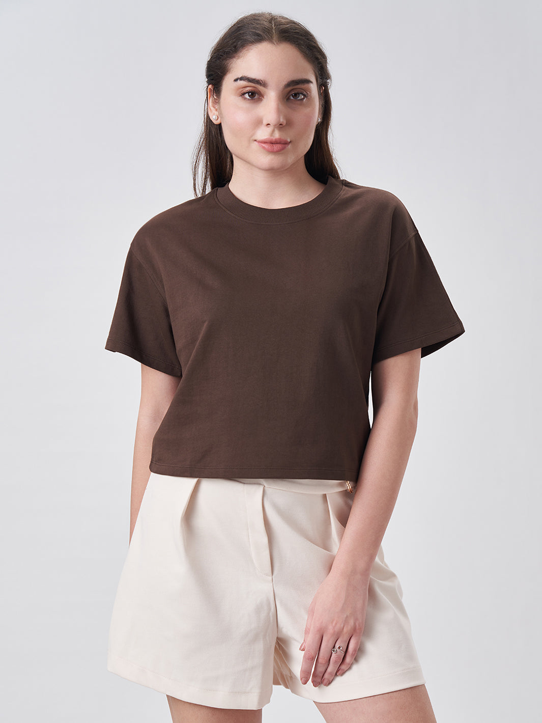 Womens Crop Boxy T Shirt Chocolate Fudge