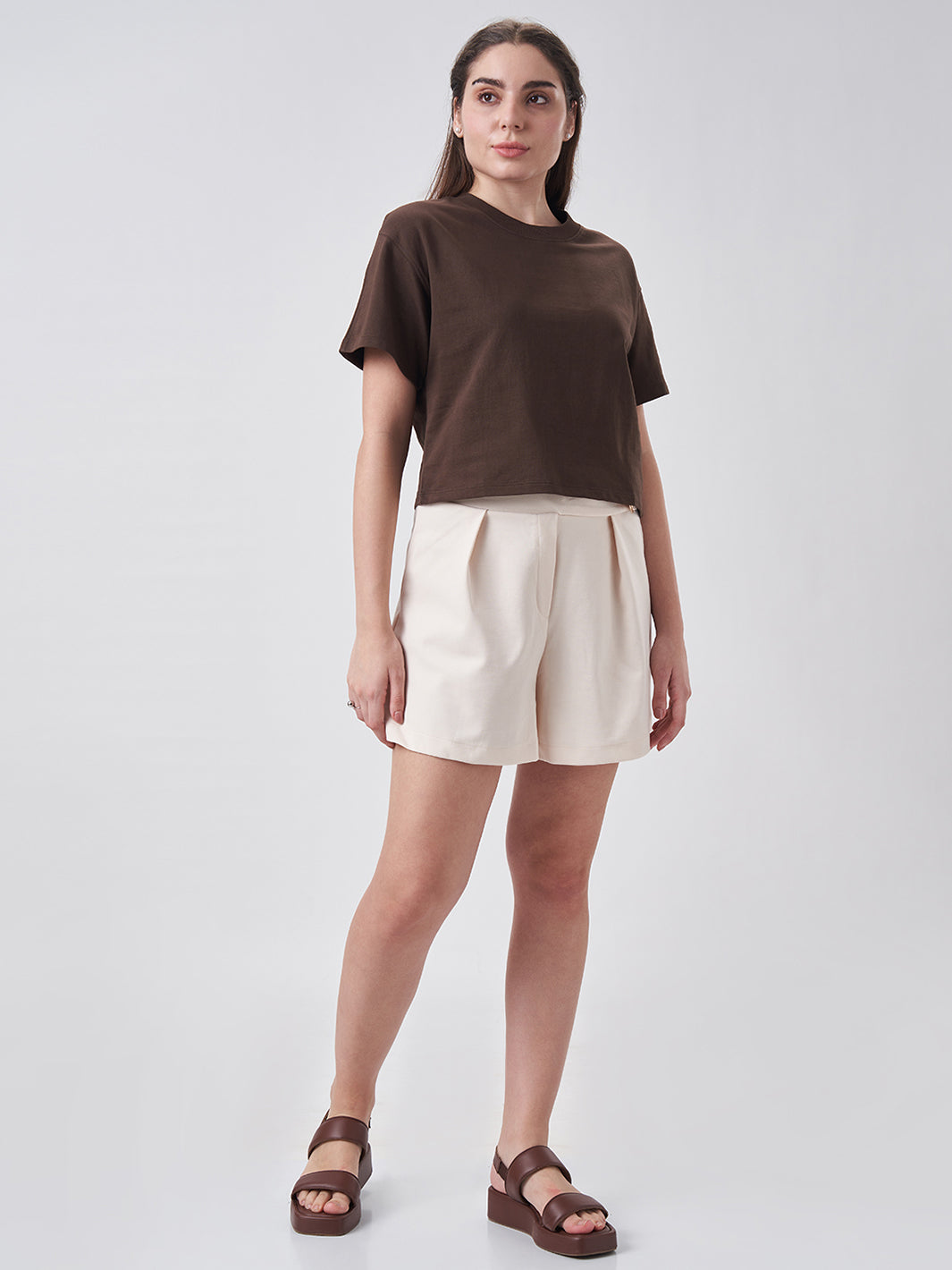 Womens Crop Boxy T Shirt Chocolate Fudge