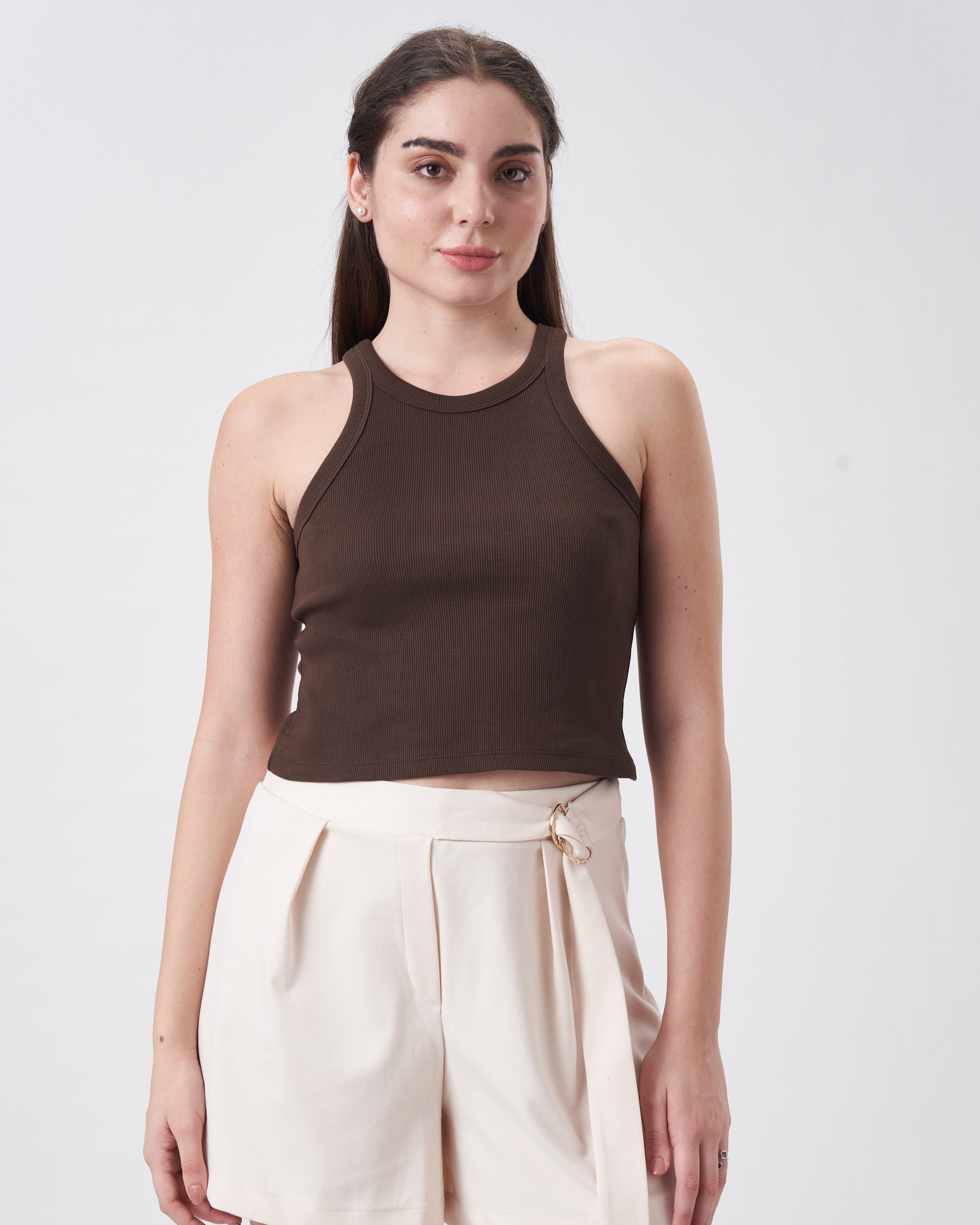 Womens Halter Tank Top Chocolate Fudge