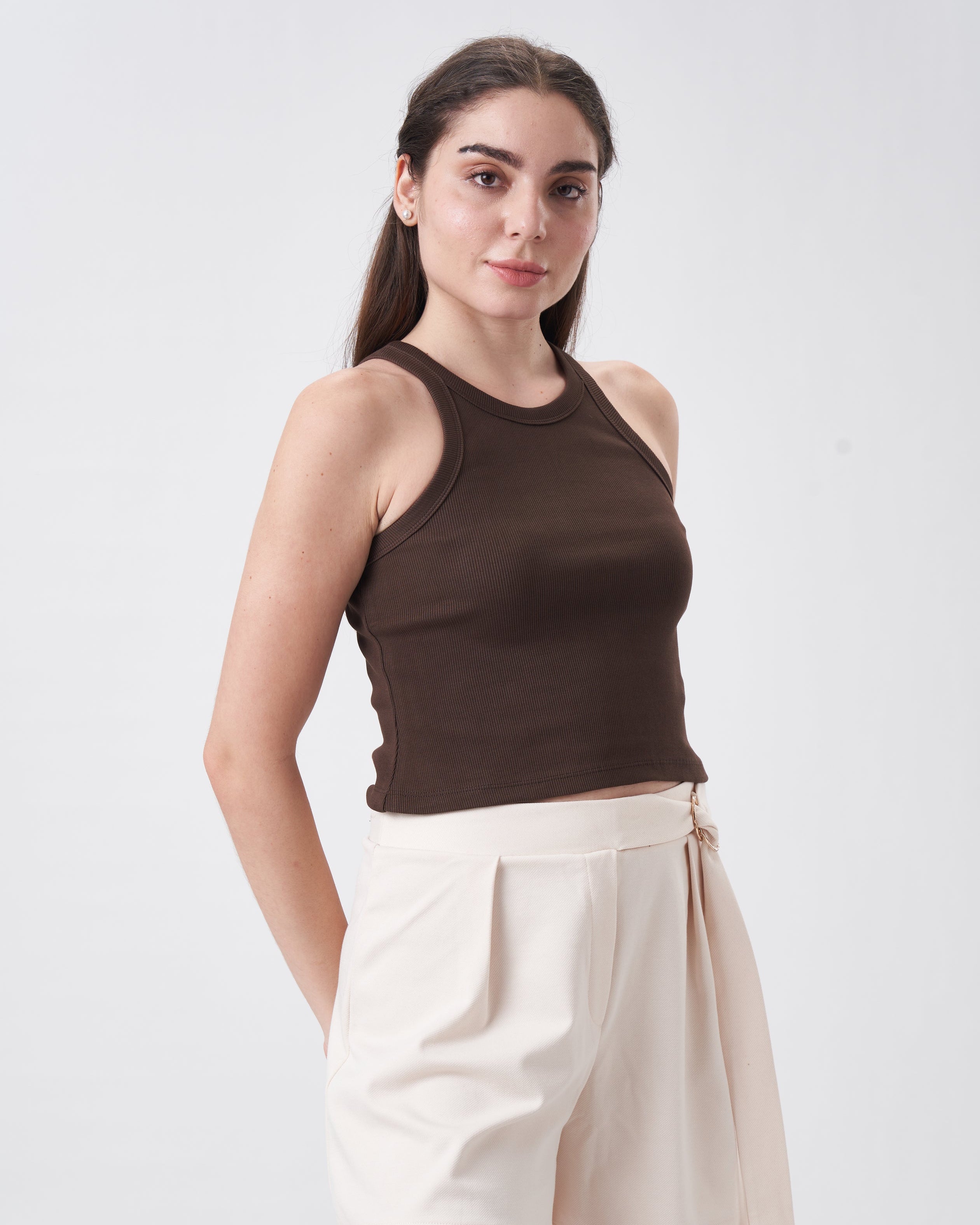 Womens Halter Tank Top Chocolate Fudge