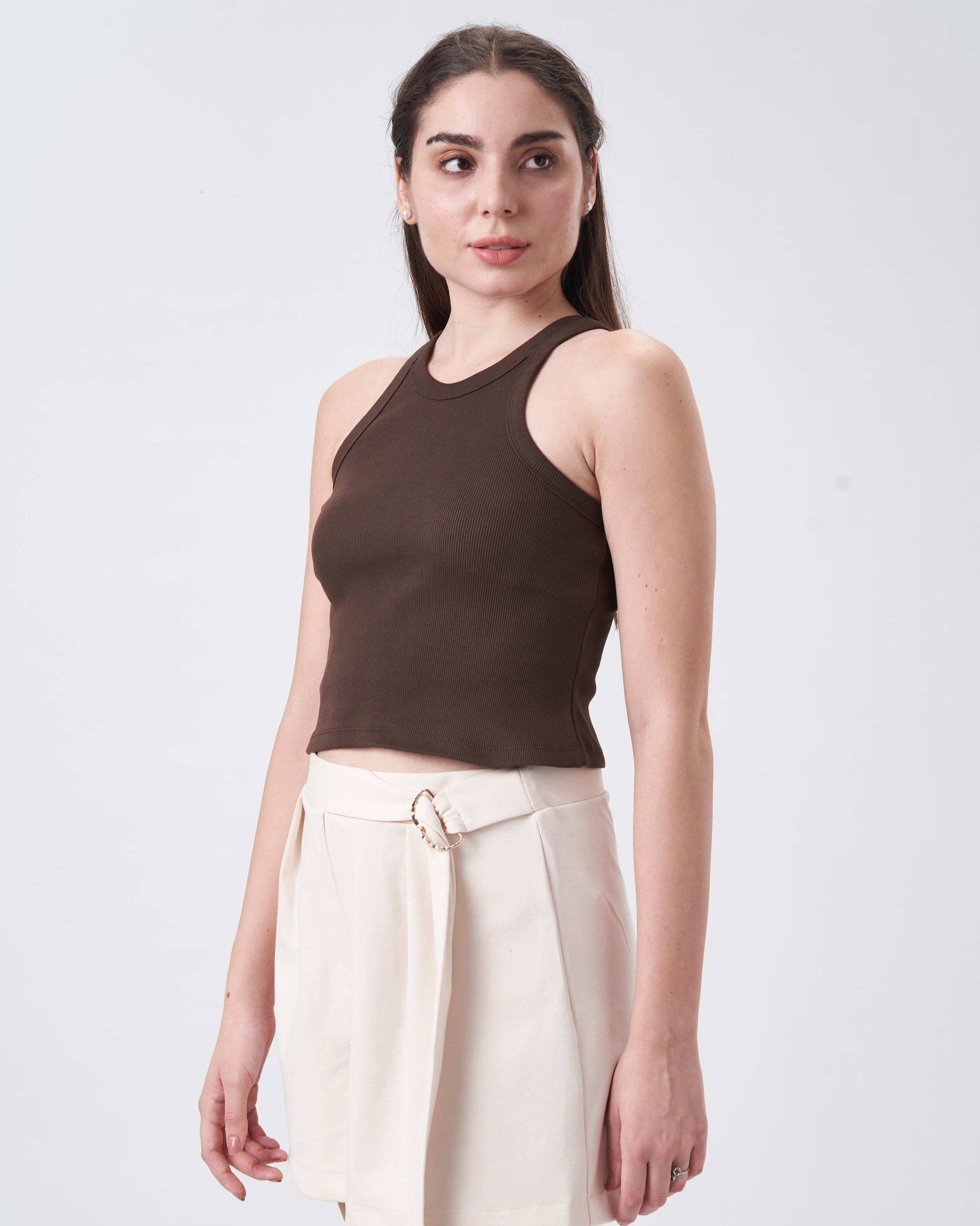 Womens Halter Tank Top Chocolate Fudge