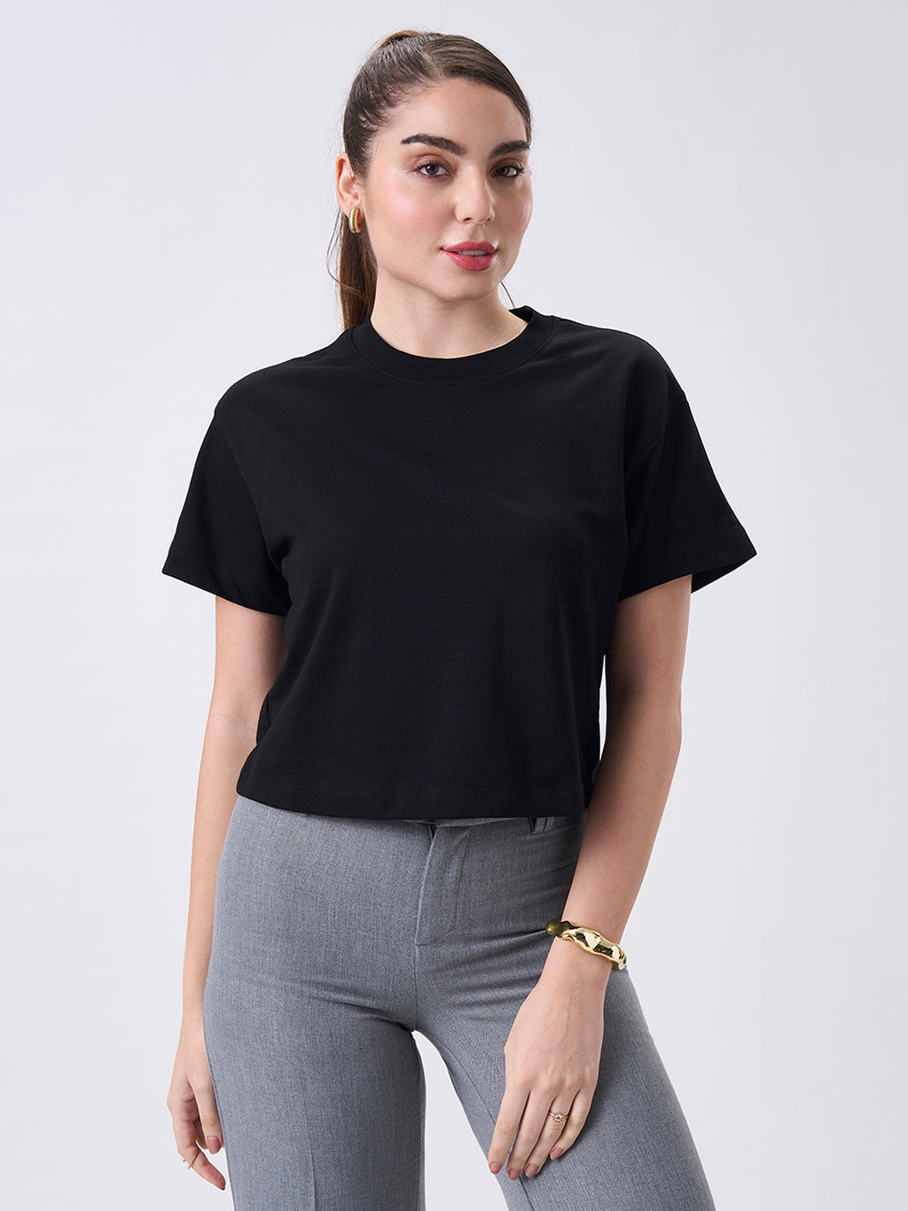 Womens Crop Boxy T Shirt Jet Black