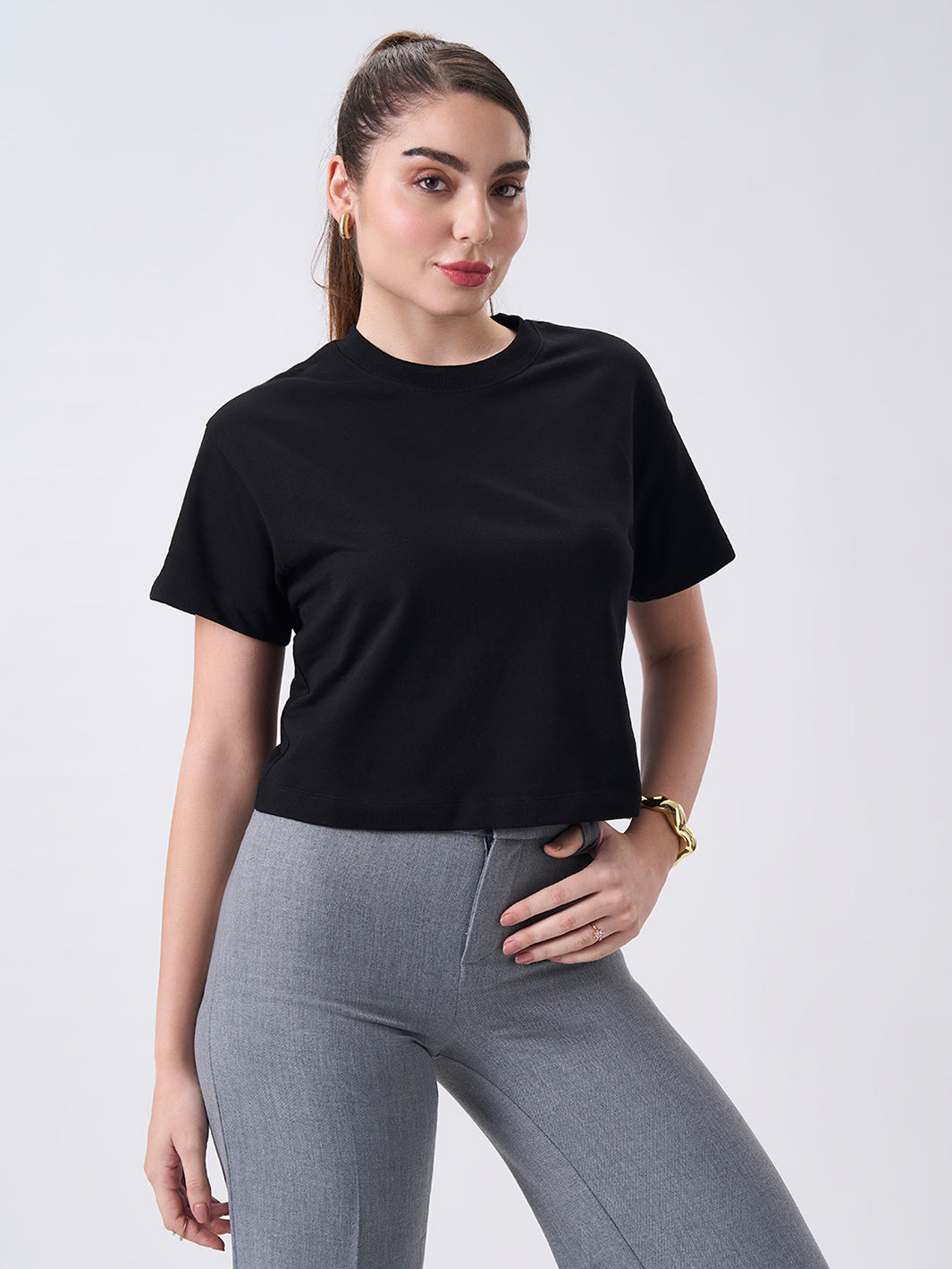 Womens Crop Boxy T Shirt Jet Black