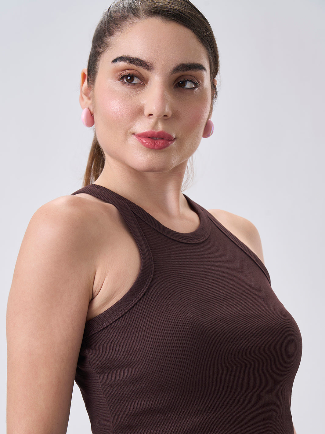 Womens Halter Tank Top Cocoa Brown