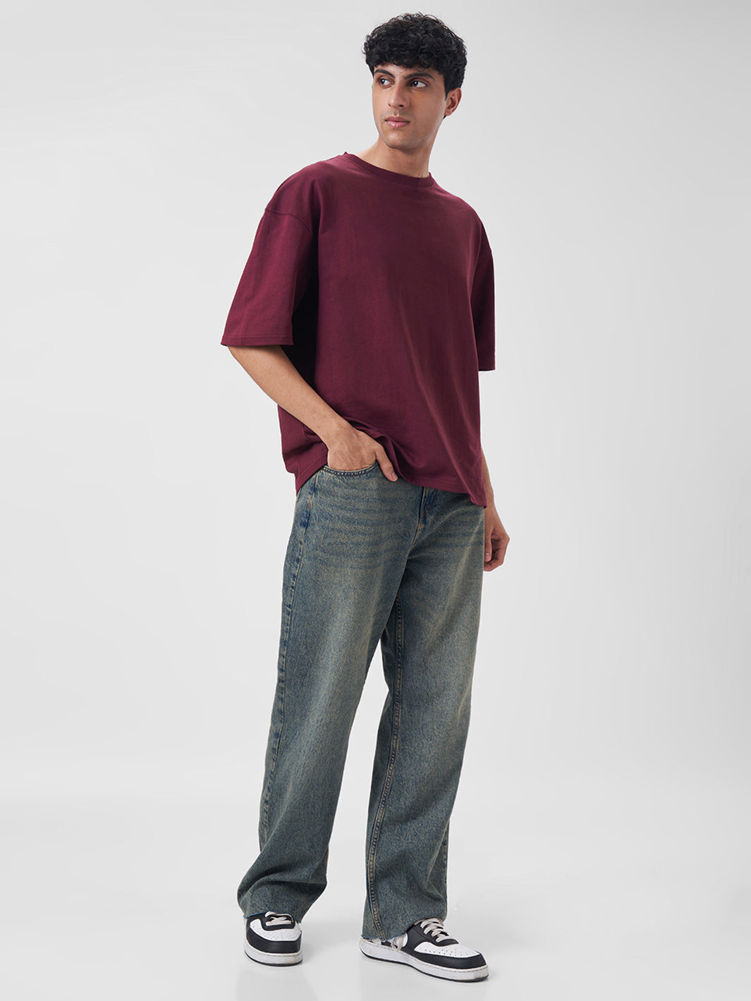 Mens Oversized T Shirt Berry Maroon