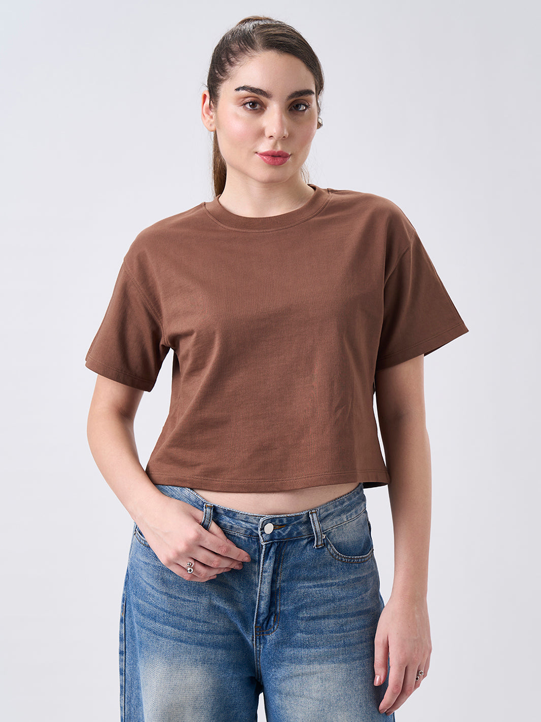 Womens Crop Boxy T Shirt Mocha Latte