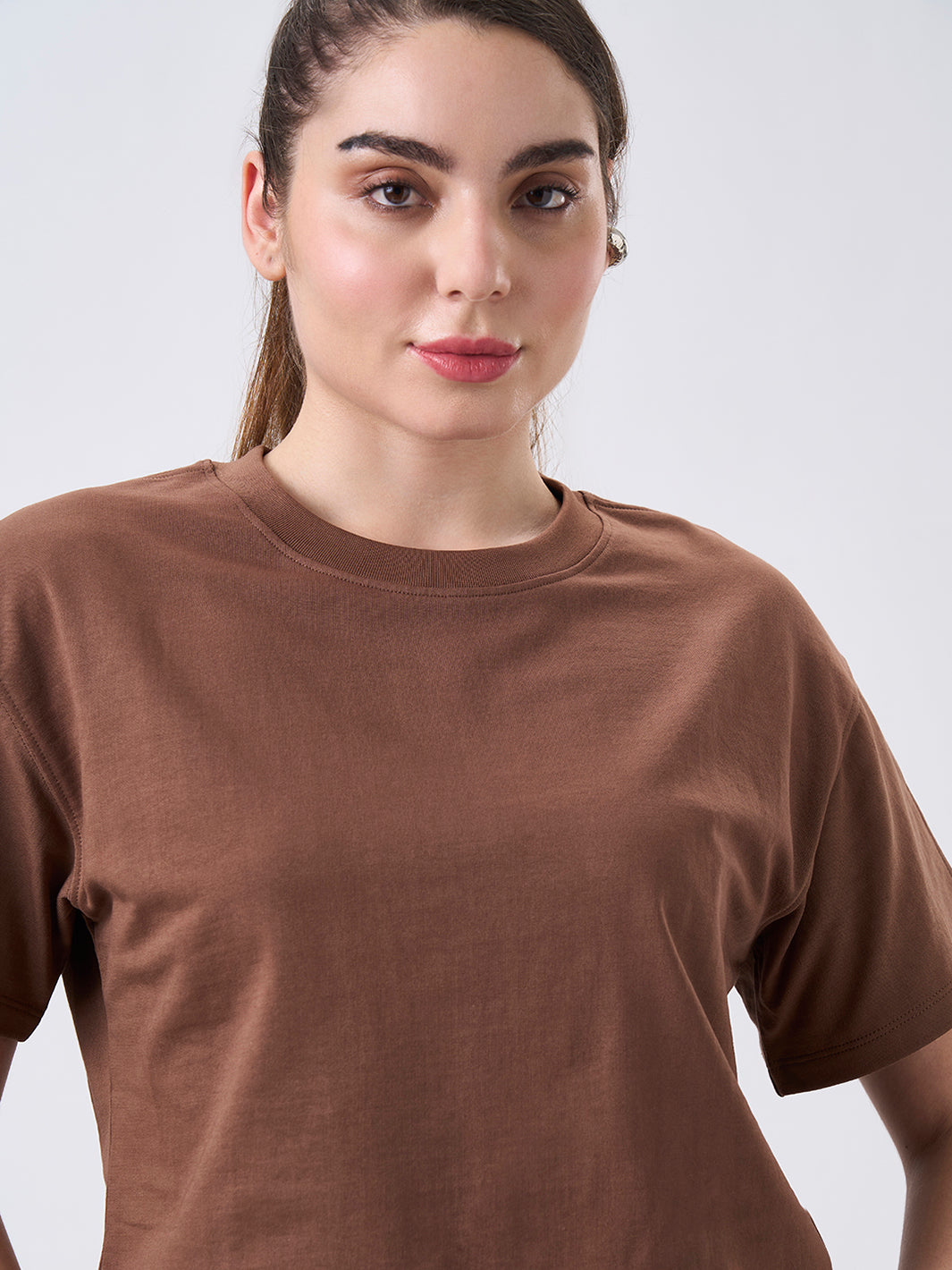 Womens Crop Boxy T Shirt Mocha Latte