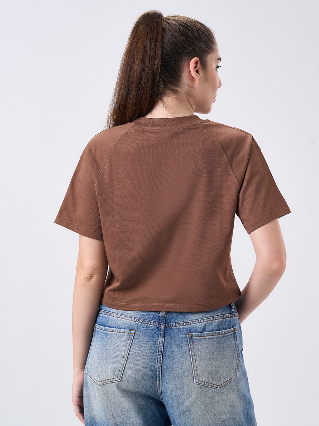 Womens Crop Boxy T Shirt Mocha Latte