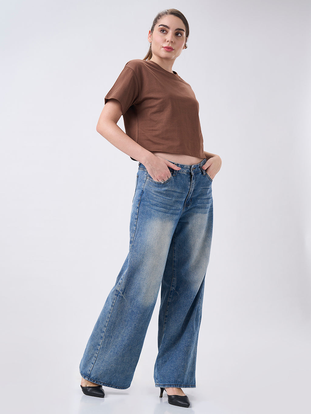 Womens Crop Boxy T Shirt Mocha Latte