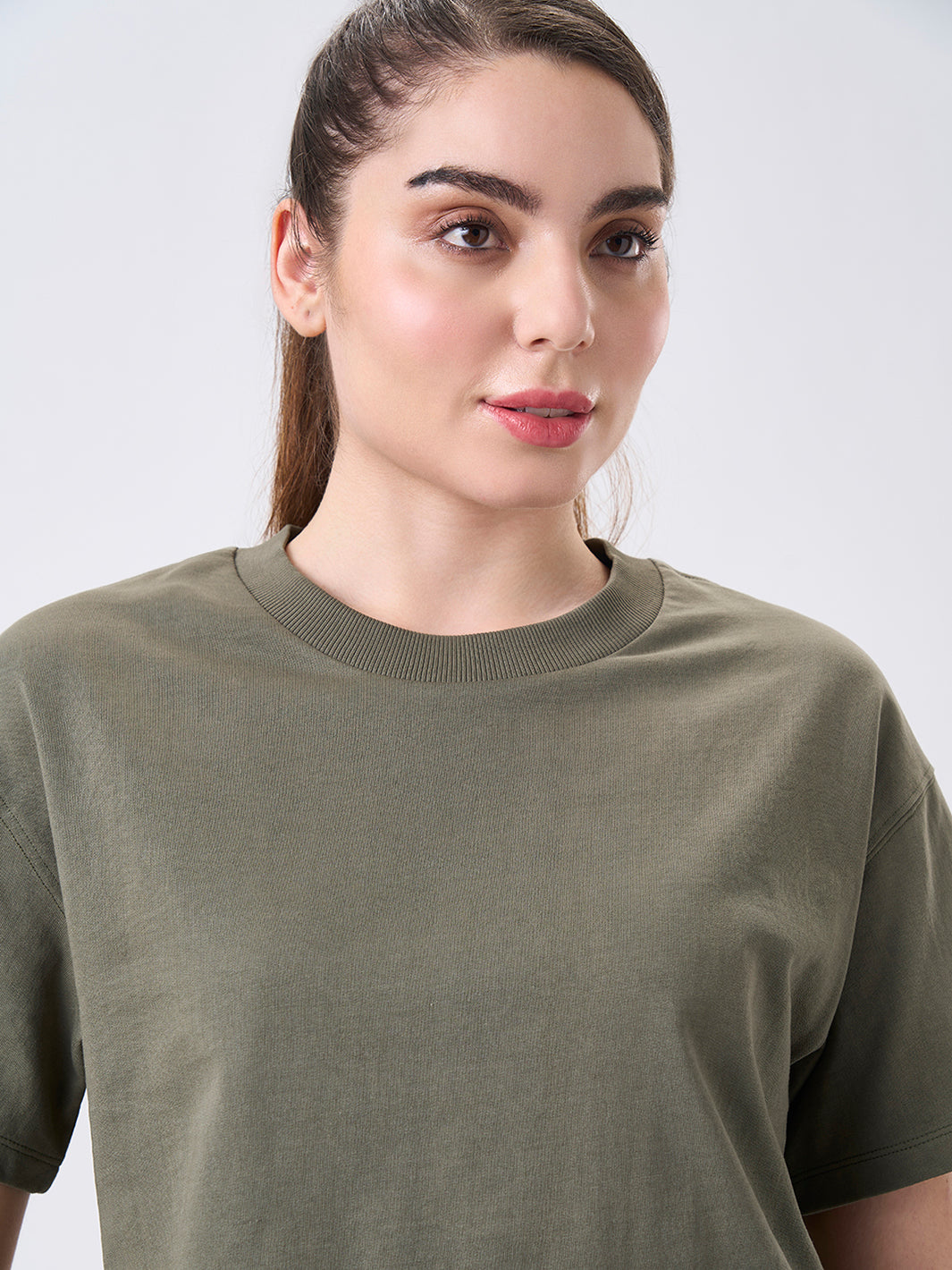 Womens Crop Boxy T Shirt Dusty Olive