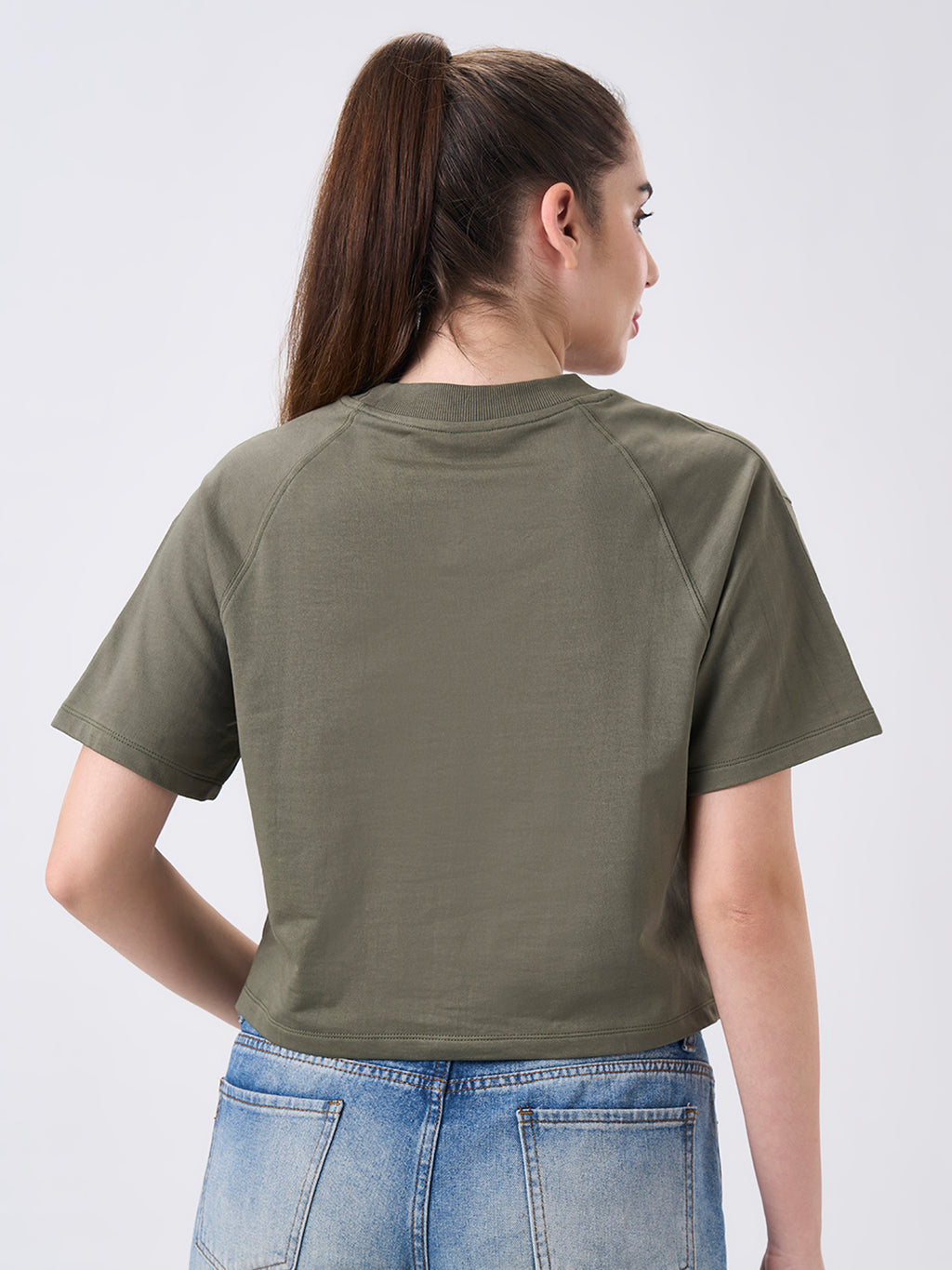 Womens Crop Boxy T Shirt Dusty Olive
