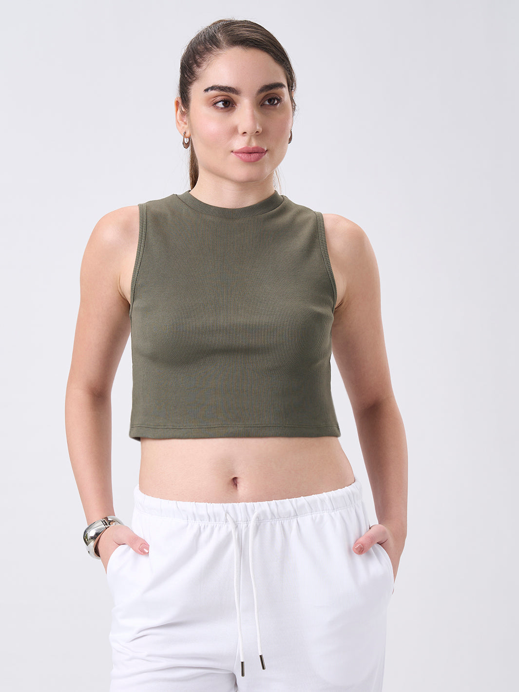 Womens Crop Tank Top Dusty Olive