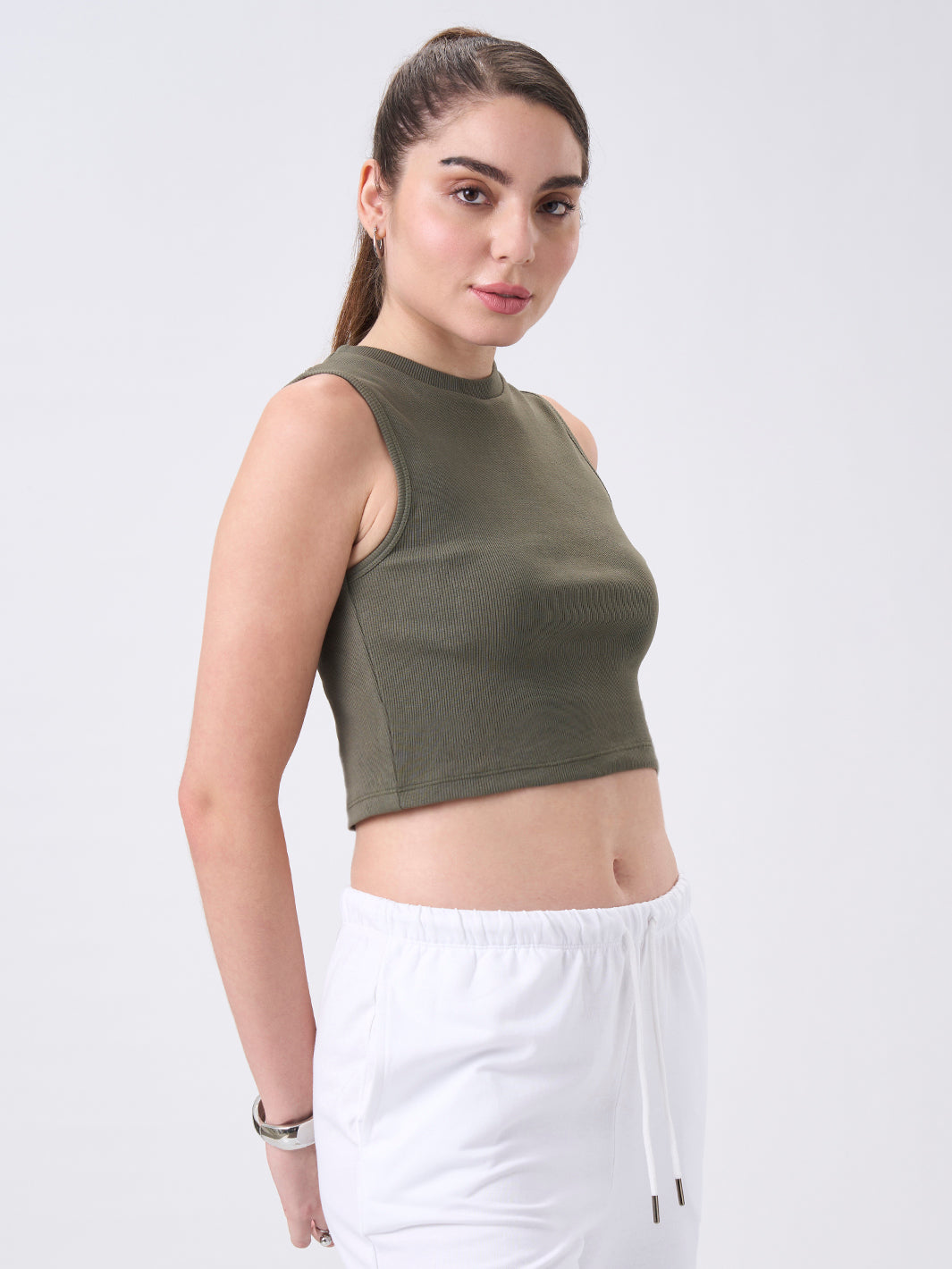 Womens Crop Tank Top Dusty Olive