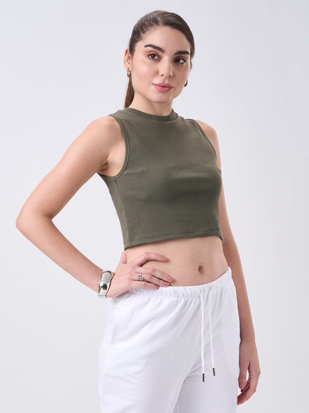 Womens Crop Tank Top Dusty Olive