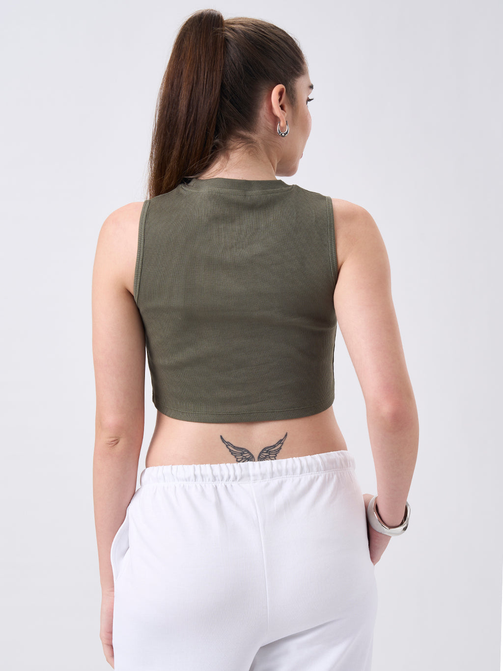 Womens Crop Tank Top Dusty Olive