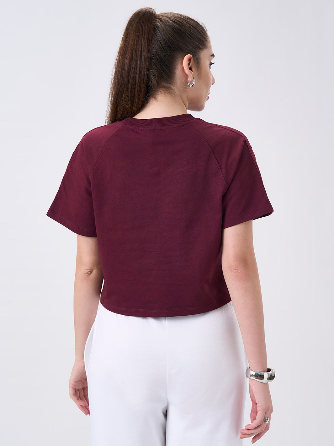 Womens Crop Boxy T Shirt Berry Maroon