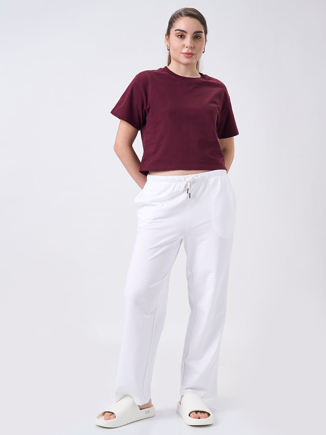Womens Crop Boxy T Shirt Berry Maroon