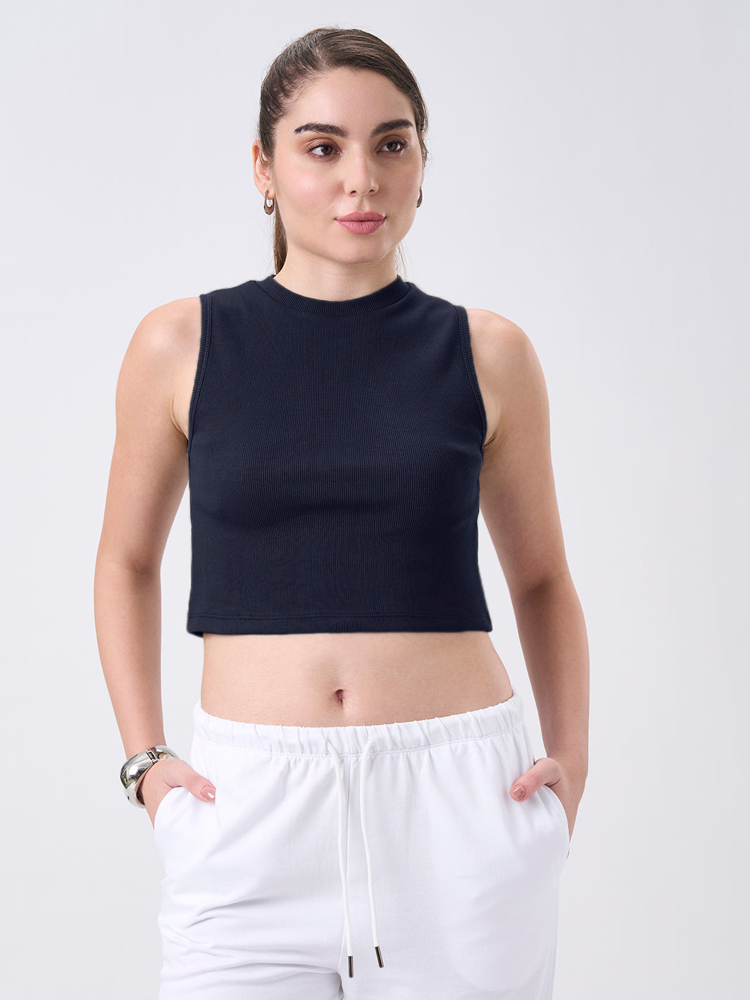 Womens Crop Tank Top Midnight Navy