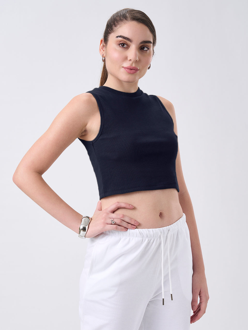 Womens Crop Tank Top Midnight Navy