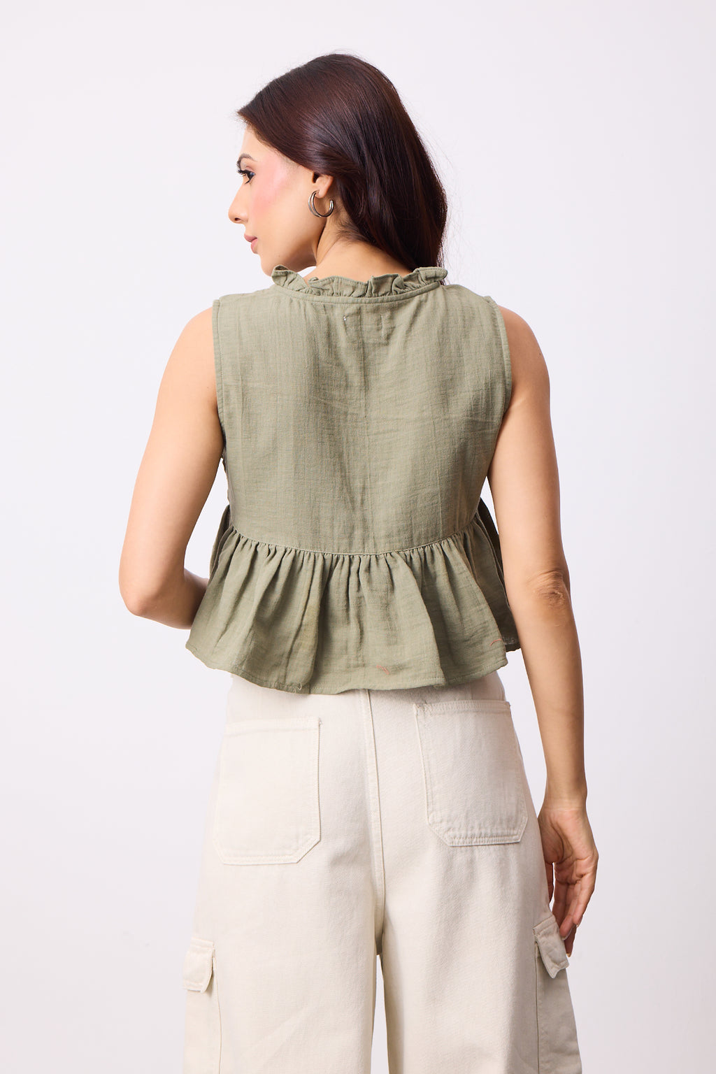 Womens Double Cloth Textured Top - Dusty Olive