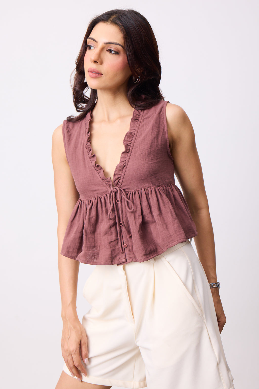 Womens Double Cloth Textured Top - Mauve Mist