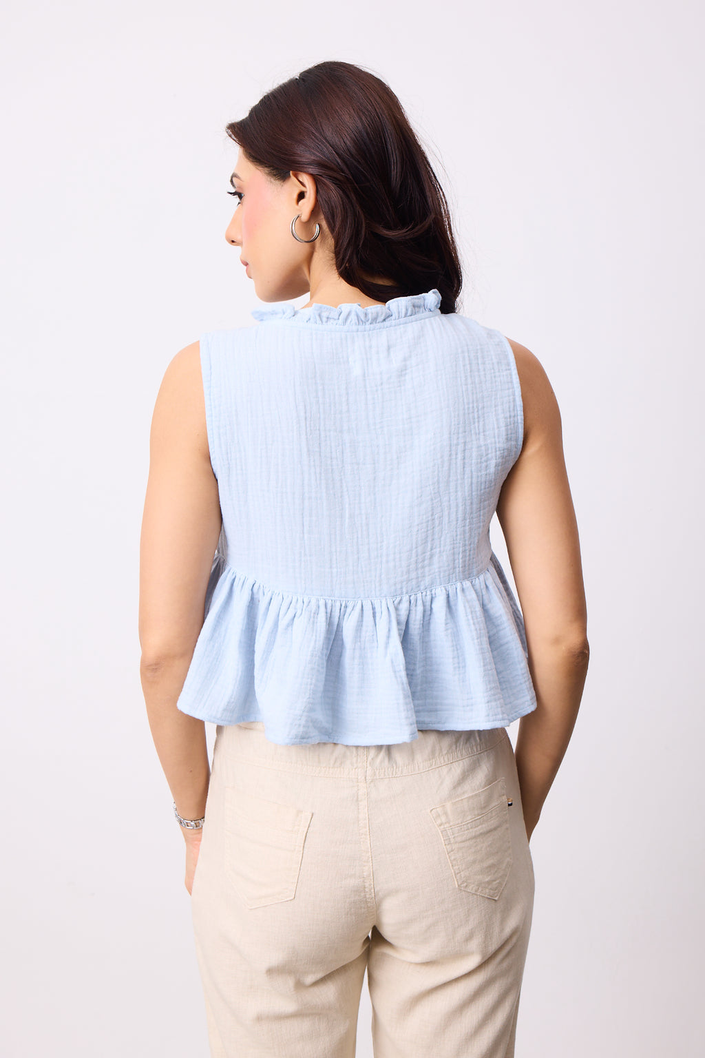 Womens Double Cloth Textured Top - Blue Breeze