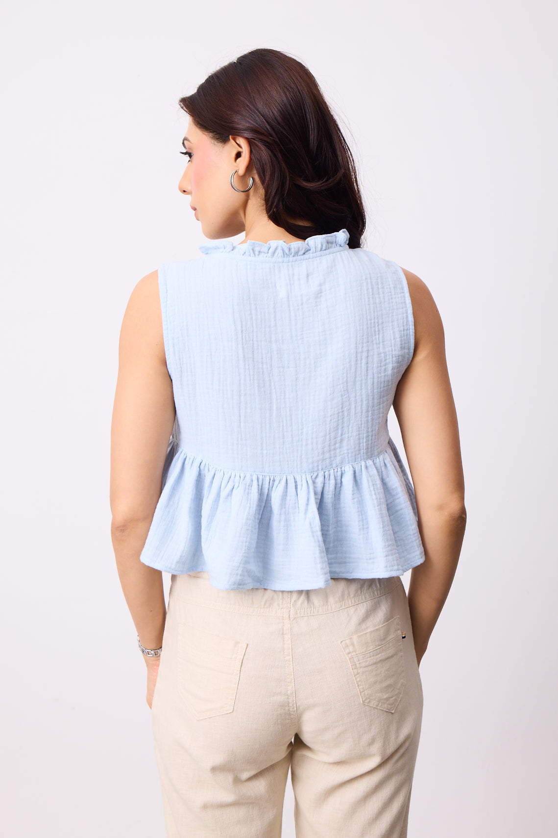 Womens Double Cloth Textured Top - Blue Breeze