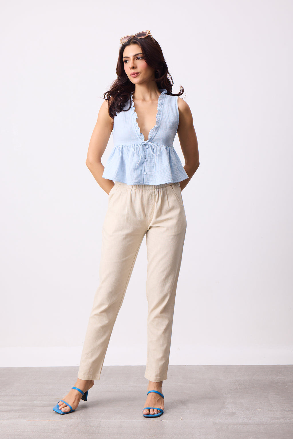 Womens Double Cloth Textured Top - Blue Breeze