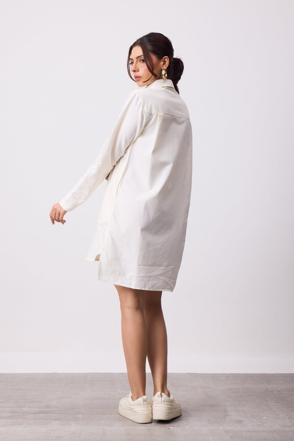 Womens Shirt Dress - Ivory White