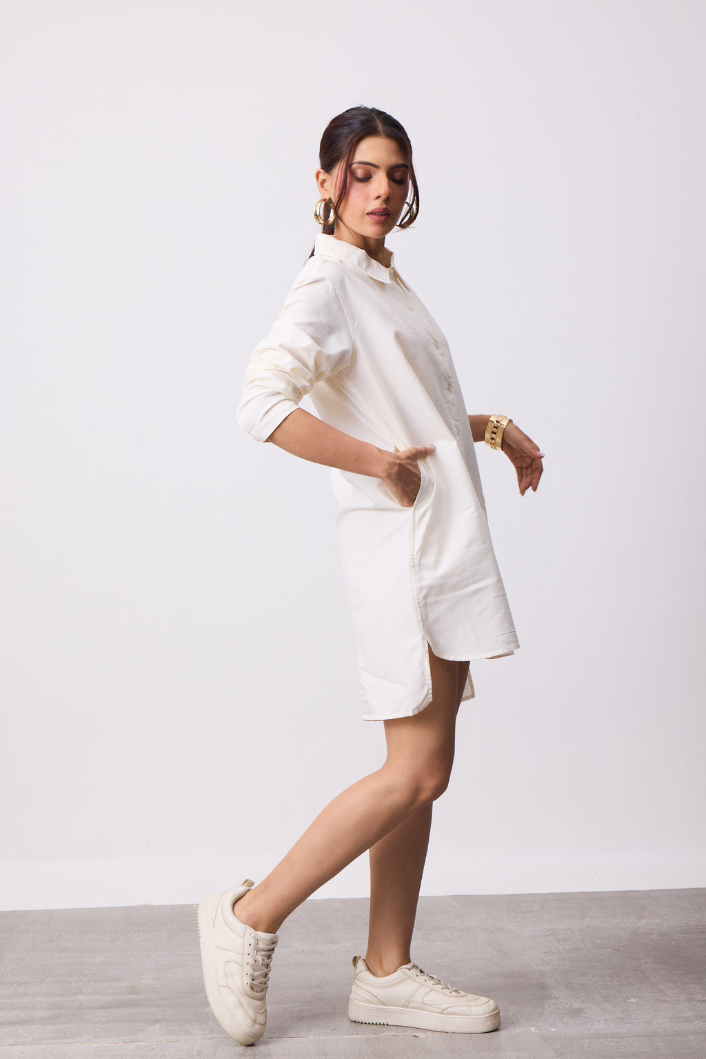 Womens Shirt Dress - Ivory White