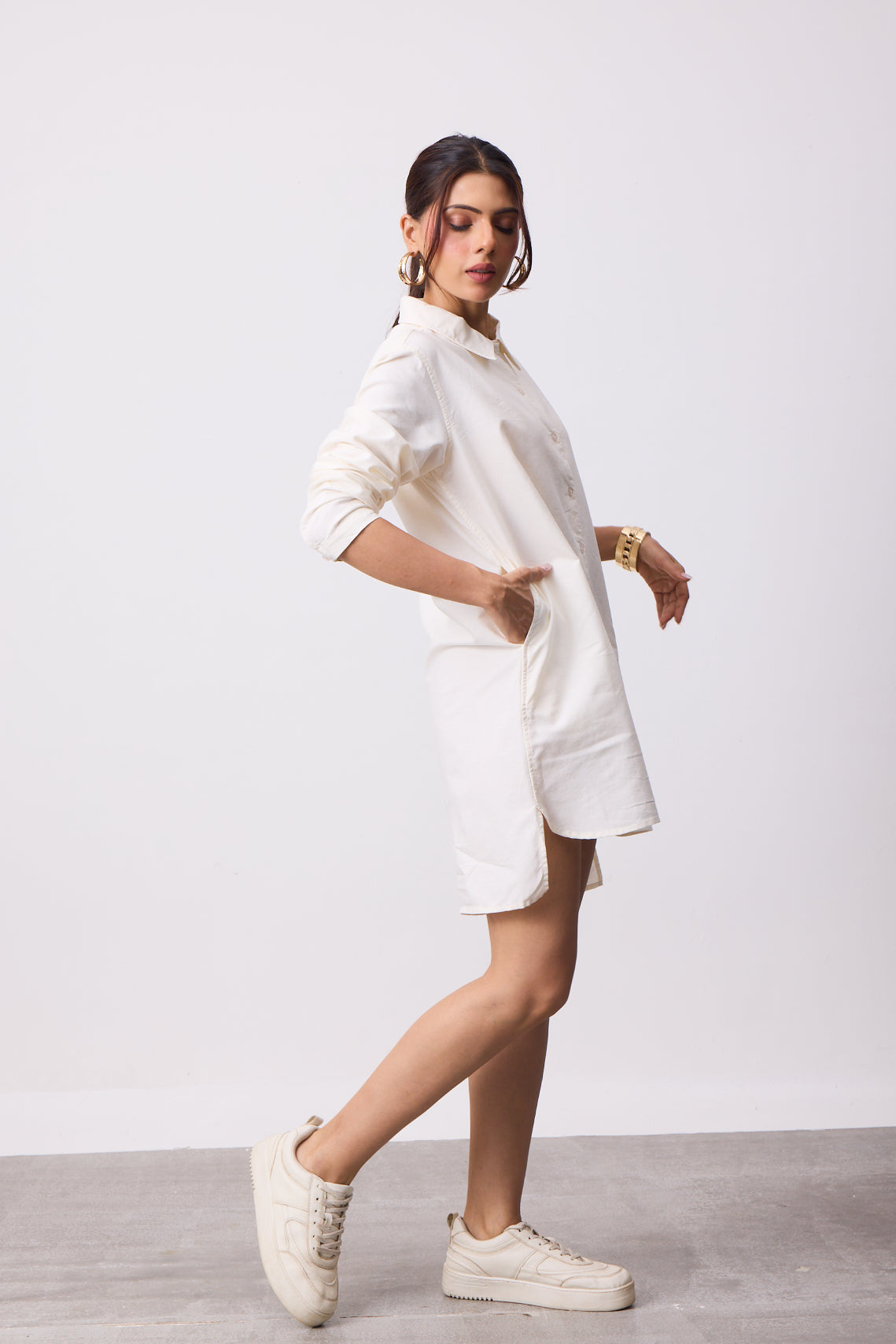 Womens Shirt Dress - Ivory White