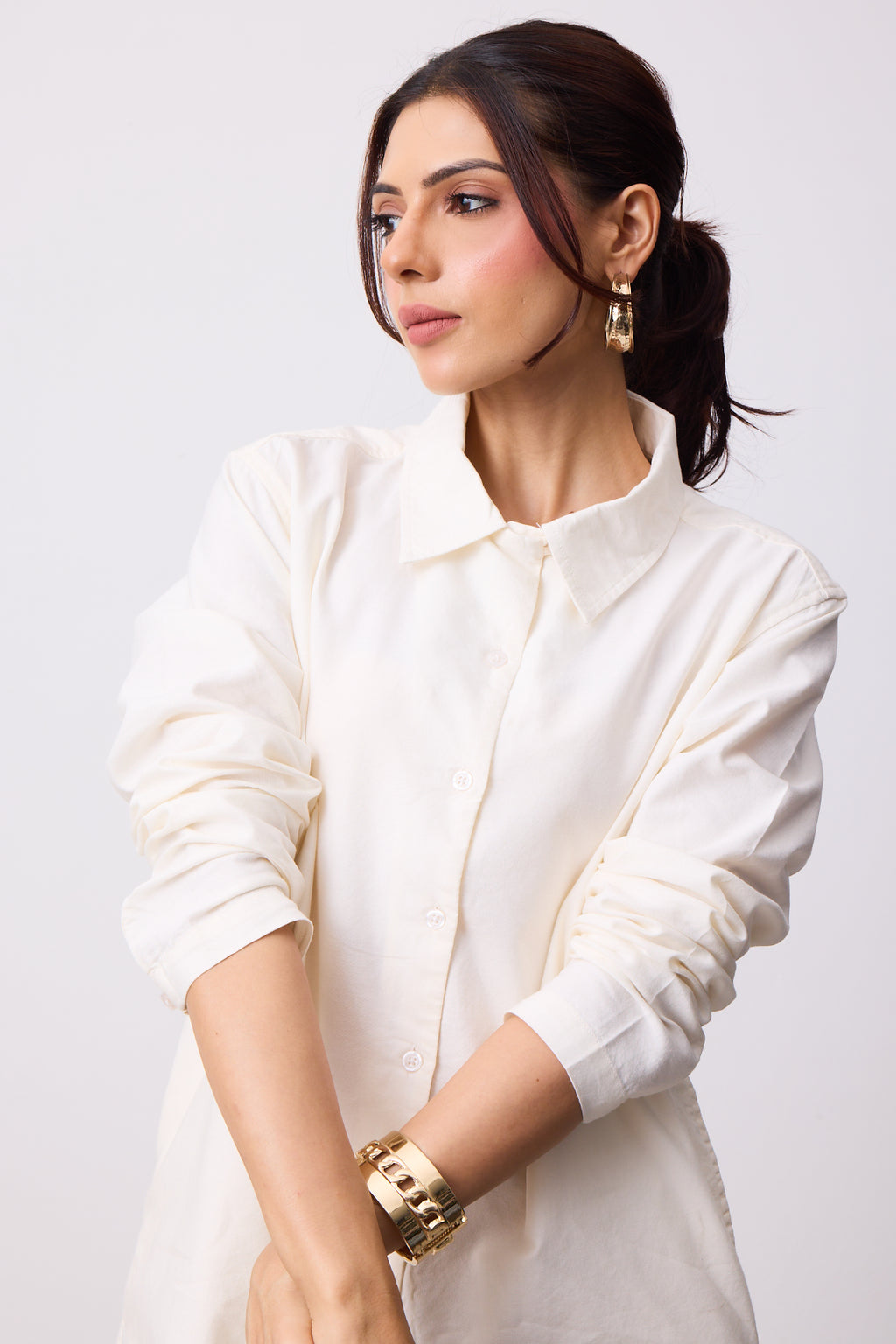 Womens Shirt Dress - Ivory White